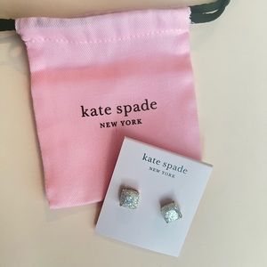Kate Spade Mini Small Square Stud Earrings- Opal Glitter